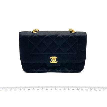 Chanel Diana Flap Bag Mini Black Silk Satin Bijou Chain