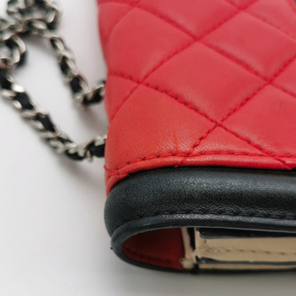 Chanel Baguette Flap Shoulder Bag Lambskin Red and Black Silver Double Chain