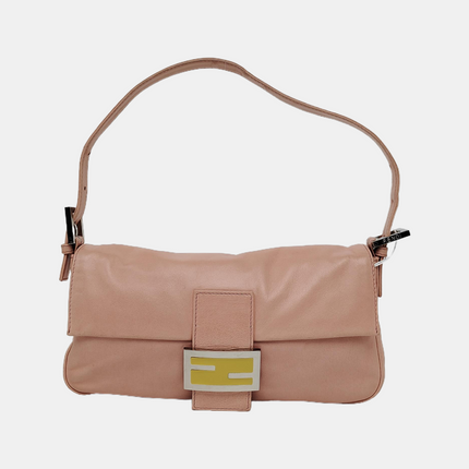 FENDI Baguette Vintage Pink Lambskin Leather Shoulder Bag Silver Hardware