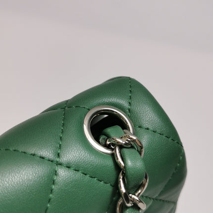 Chanel Classic Flap Mini 2019 Green Lambskin Leather Silver Hardware