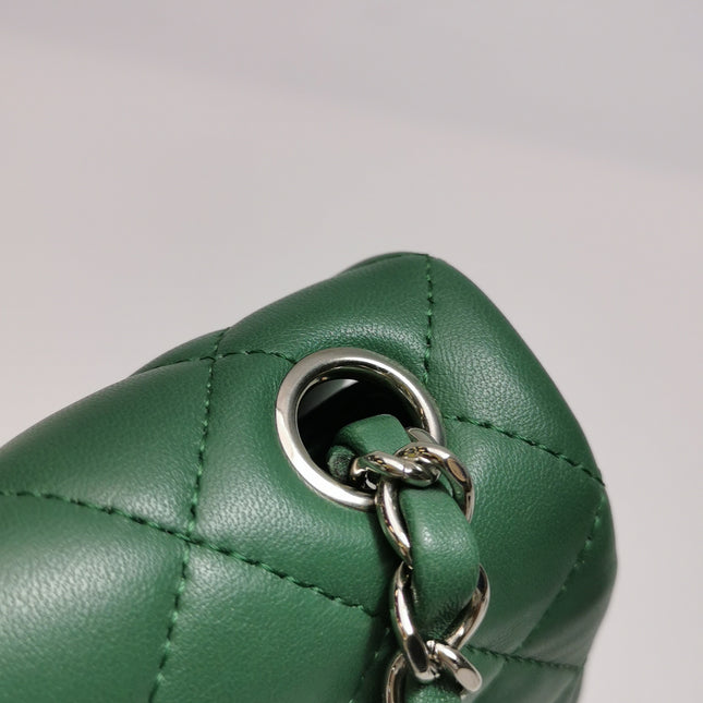 Chanel Classic Flap Mini 2019 Green Lambskin Leather Silver Hardware
