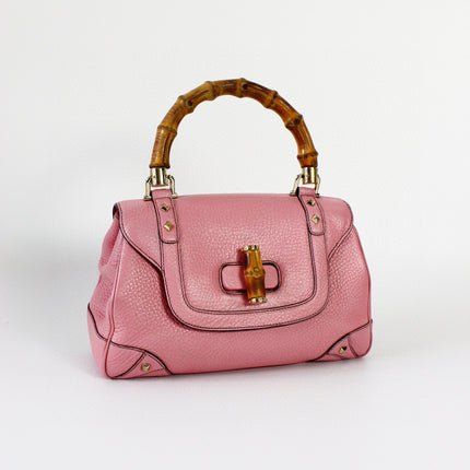 Sold Gucci Bamboo Top Handle Bag Leather Medium Pink Studs