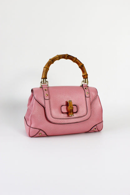 Sold Gucci Bamboo Top Handle Bag Leather Medium Pink Studs