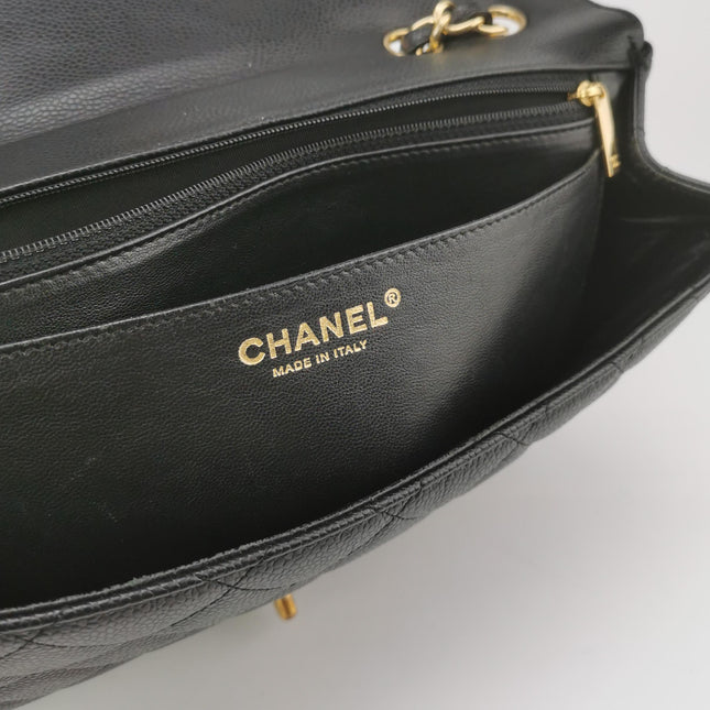 Chanel Classic Flap Jumbo Black Caviar Leather Single Flap 24k Gold Hardware 2008