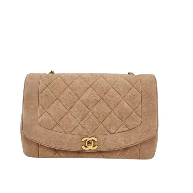 Chanel Diana Bag Medium Suede Beige with 24k Gold Plated Hardware-Luxbags