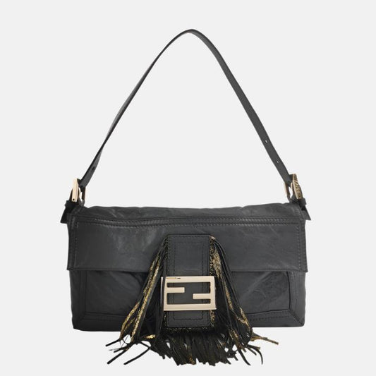 Fendi Baguette Leather with Wild Fringes Shoulder Bag-Luxbags