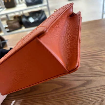 Chanel Vintage Small Matelasse Orange Caviar Leather Top Handle Bag
