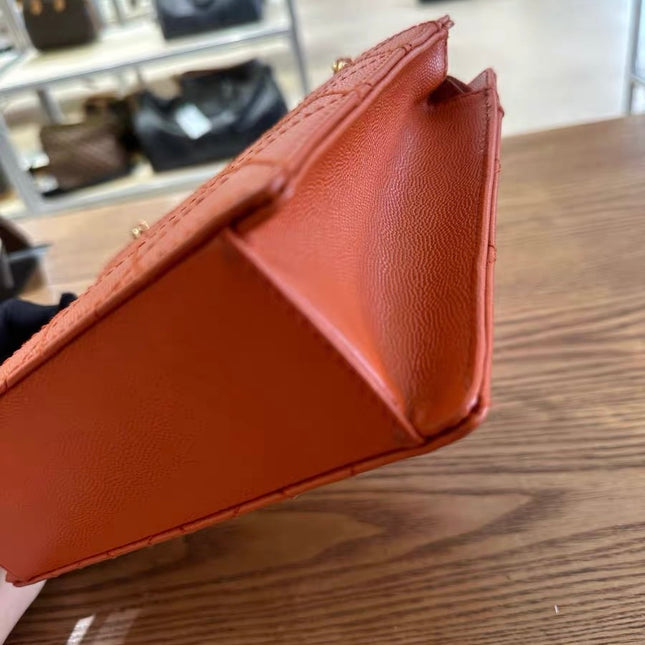Chanel Vintage Small Matelasse Orange Caviar Leather Top Handle Bag