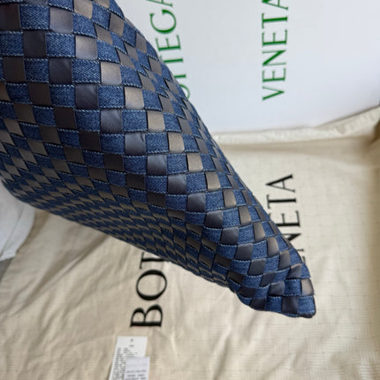Bottega Veneta Hop Large Leather and Denim Intrecciato Navy Hobo Bag 55cm