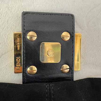 Fendi Mamma Baguette Black Suede Leather Red Buckle