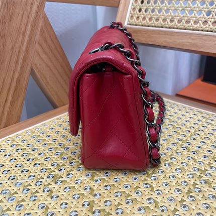 Chanel Classic Flap Mini 2014 Red Lambskin Leather Silver Hardwarei