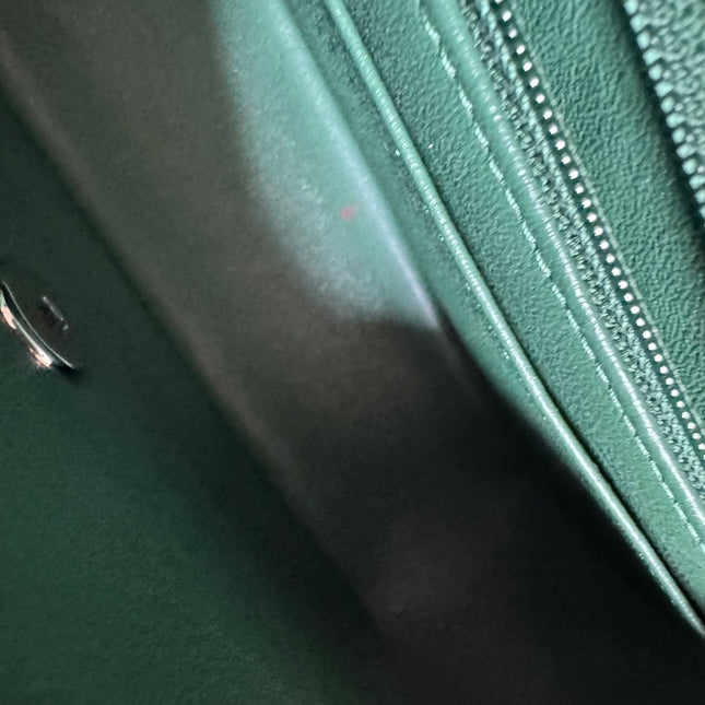 Chanel Classic Flap Mini Rectangular Green Lambskin Leather Silver Hardware