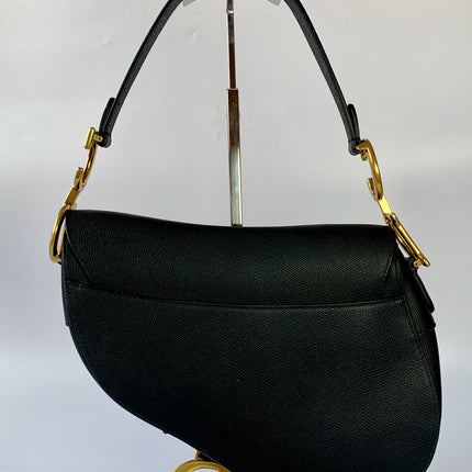 Sold Dior Saddle Black Medium Grained Leather Handbag with Gold Hardware