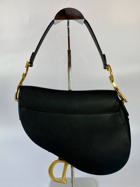 Sold Dior Saddle Black Medium Grained Leather Handbag with Gold Hardware