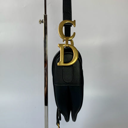 Sold Dior Saddle Black Medium Grained Leather Handbag with Gold Hardware