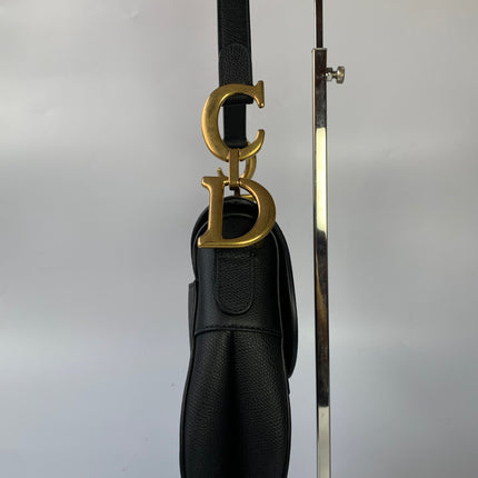 Sold Dior Saddle Black Medium Grained Leather Handbag with Gold Hardware