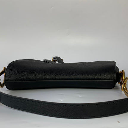 Sold Dior Saddle Black Medium Grained Leather Handbag with Gold Hardware