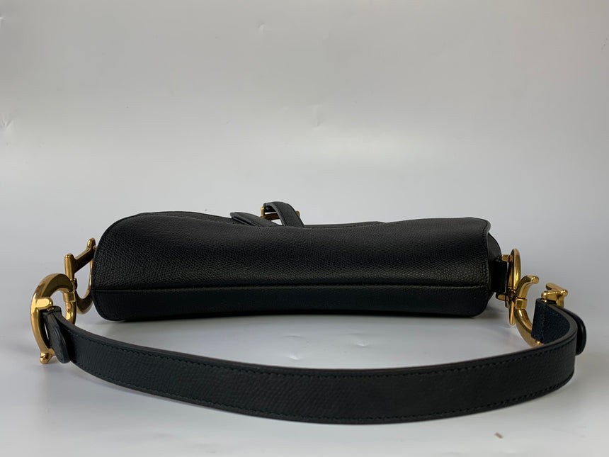 Sold Dior Saddle Black Medium Grained Leather Handbag with Gold Hardware
