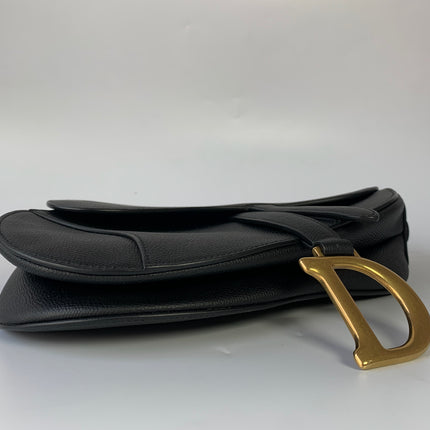 Sold Dior Saddle Black Medium Grained Leather Handbag with Gold Hardware