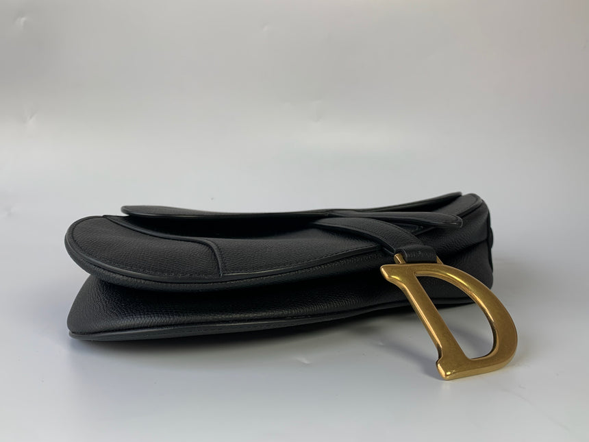 Sold Dior Saddle Black Medium Grained Leather Handbag with Gold Hardware