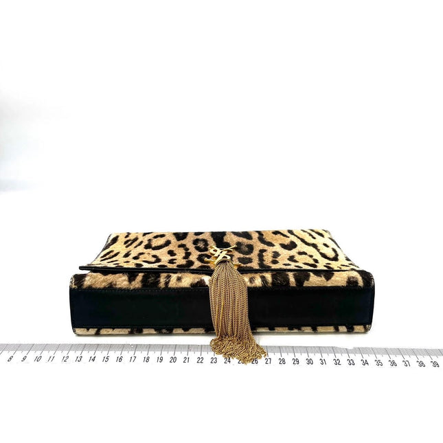 YSL Saint Laurent Kate Small Pony-style Calfskin Leather Leopard Print Tassle Crossbody Bag