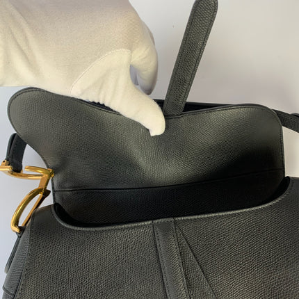 Sold Dior Saddle Black Medium Grained Leather Handbag with Gold Hardware