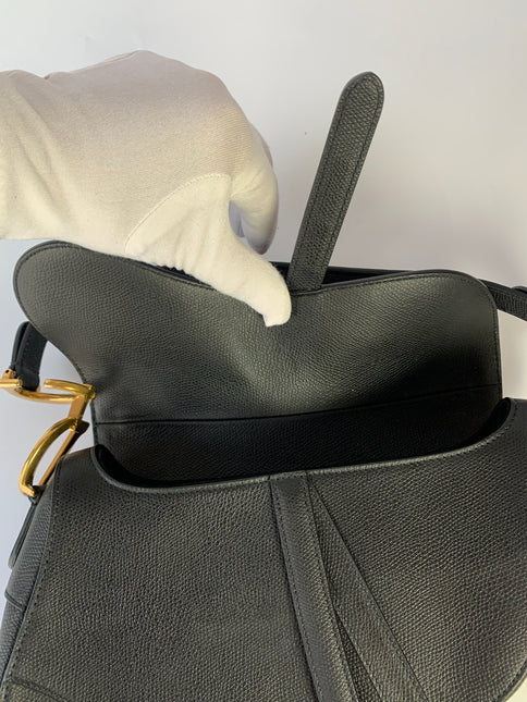 Sold Dior Saddle Black Medium Grained Leather Handbag with Gold Hardware