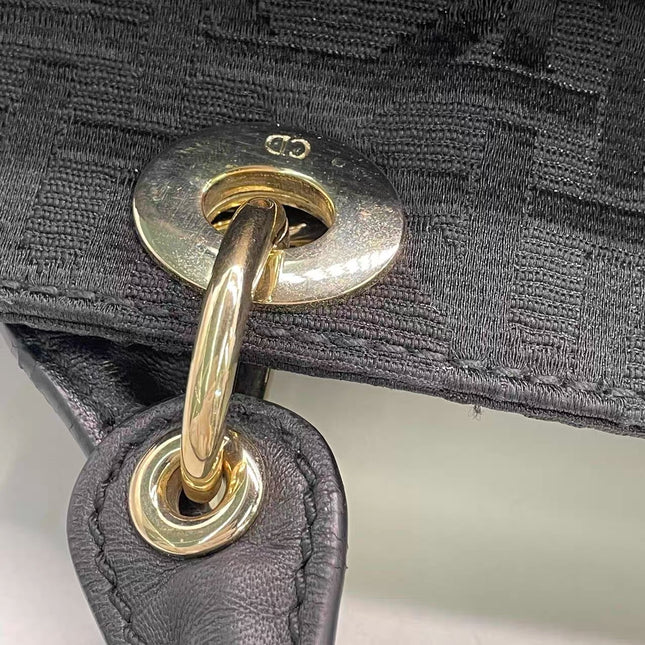 Christian Dior Macros Cannage Coating Canvas Handbag in Black