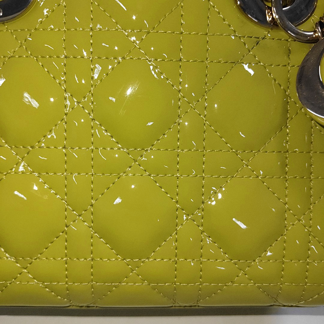 Lady Dior Mini Handbag Yellow Patent Leather Gold-tone Chain Strap
