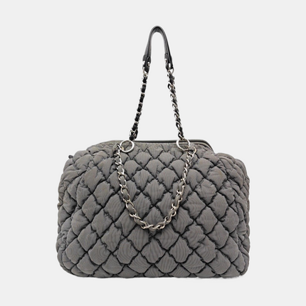 Sac à rabat matelassé à rayures Chanel Bubble Chain, cabas rouge/blanc
