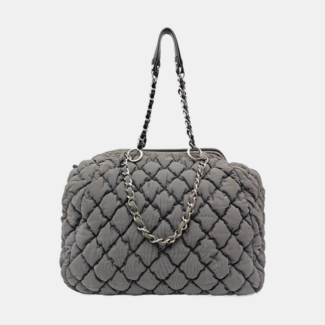Sac à rabat matelassé à rayures Chanel Bubble Chain, cabas rouge/blanc