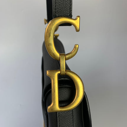 Sold Dior Saddle Black Medium Grained Leather Handbag with Gold Hardware