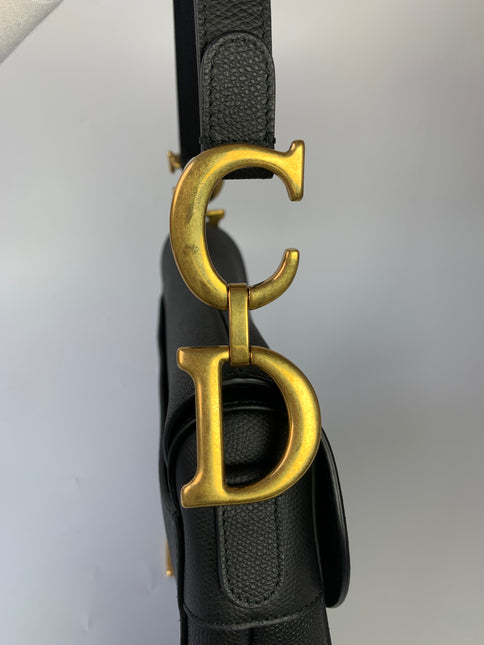 Sold Dior Saddle Black Medium Grained Leather Handbag with Gold Hardware