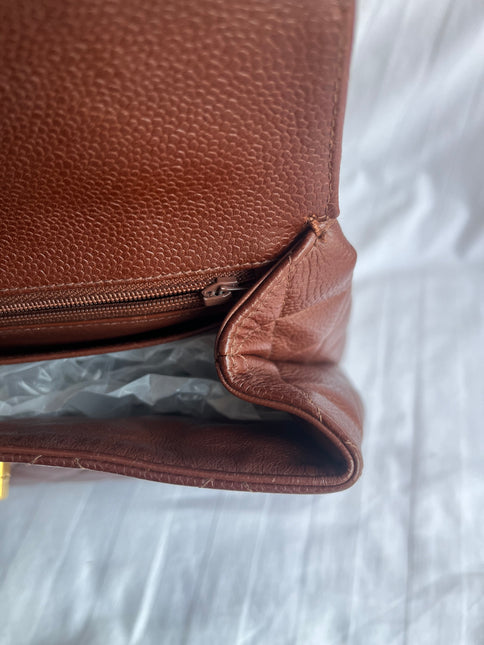 Chanel Vintage Top Handle Kelly Dark Caramel Flap Bag Caviar Leather 24k Gold Plated Hardware, 1996-1997