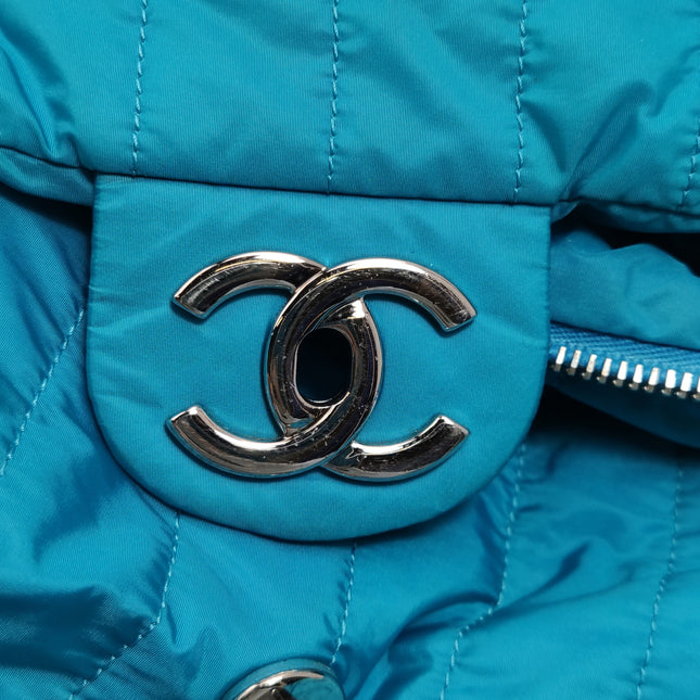 Chanel Blue Quilted Nylon Puffer Jumbo Flap Bag Chain Strap