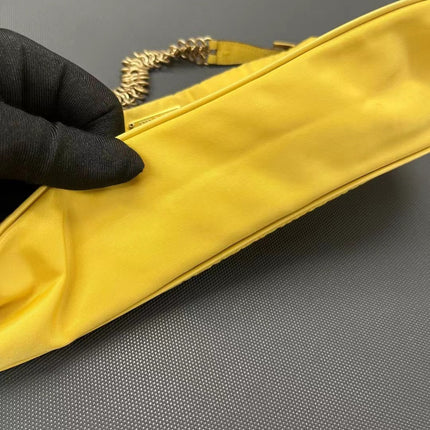 Prada Chain Shoulder Bag Nylon Yellow with Gold-tone Chain