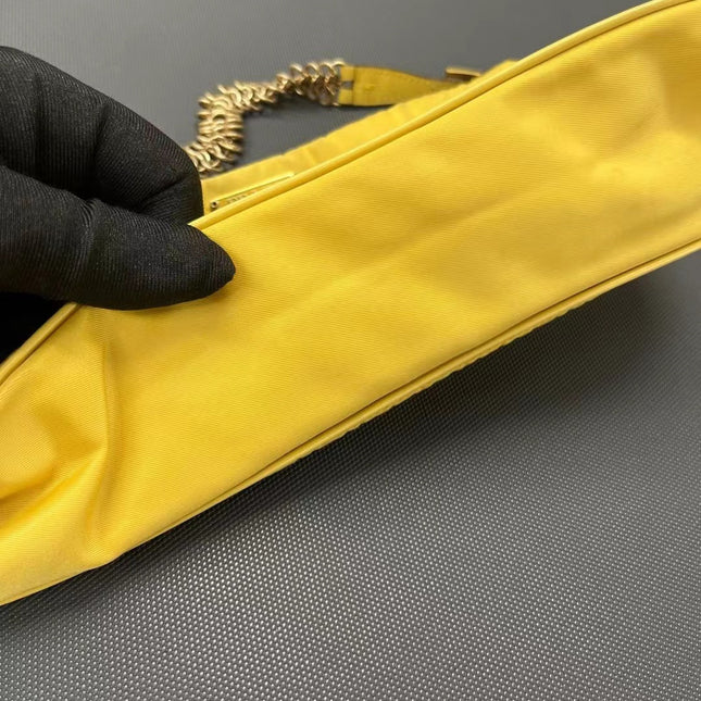 Prada Chain Shoulder Bag Nylon Yellow with Gold-tone Chain