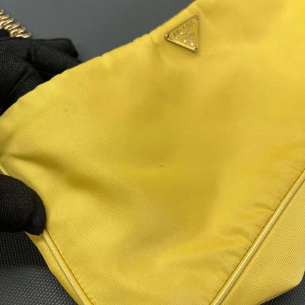 Prada Chain Shoulder Bag Nylon Yellow with Gold-tone Chain