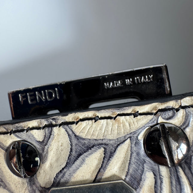 Fendi Mamma Baguette Blue White Flower Embossed Shoulder Bag