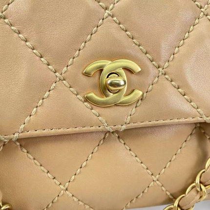 Sold Chanel Wild Stitch Flap Beige Leather with Stitching Detail