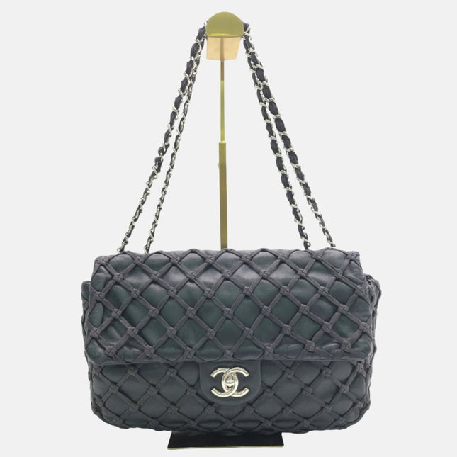 Chanel Lambskin Jumbo Canebiers Net Knots Flap Black, 2011-Luxbags