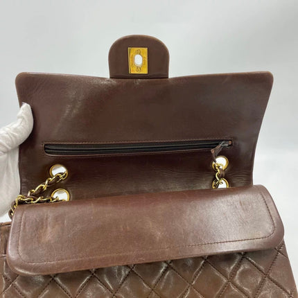 Chanel Classic Flap Rare Vintage Medium Brown Lambskin Leather 24k Gold Hardware 1989-1991
