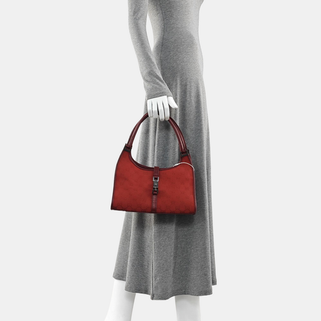 Gucci Jackie Vintage Red Monogram Fabric and Leather Shoulder Bag