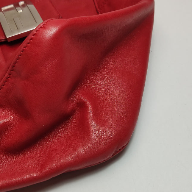 Fendi Mamma Baguette Red Lambskin Leather Silver Hardware