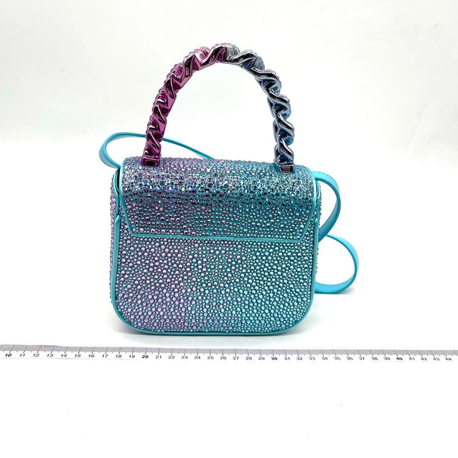 Versace La Medusa Mini Crystal Embellished Top Handle Bag in Blue Pink