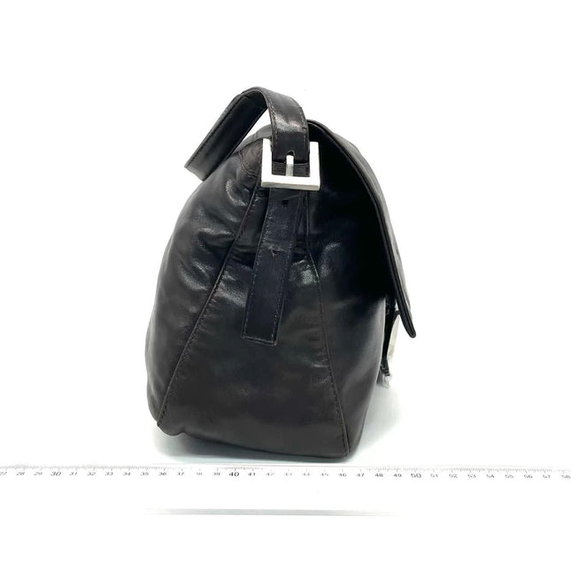 Fendi Mamma Baguette Chocolate Brown Lambskin Leather Silver Hardware