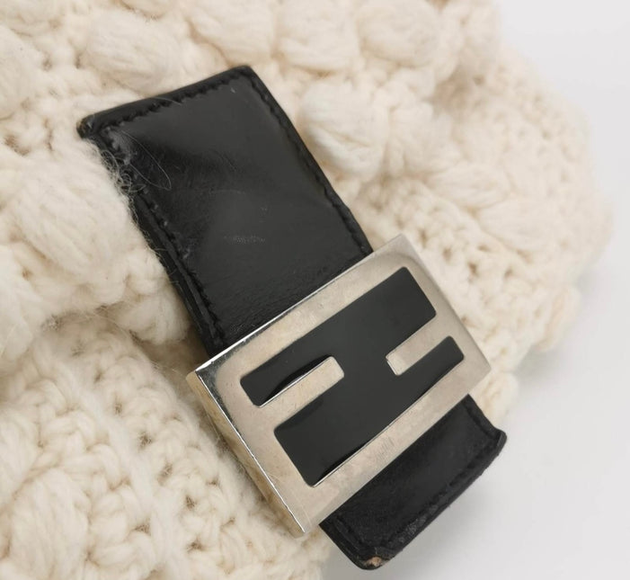 Sold Fendi Baguette Bag White Wool Pompom Shoulder Bag