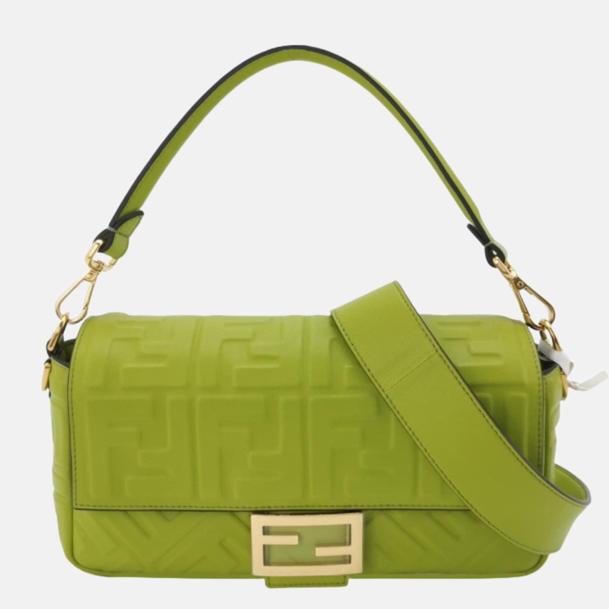Fendi Baguette Lambskin Leather Crossbody Bag Medium Lime Green-Luxbags