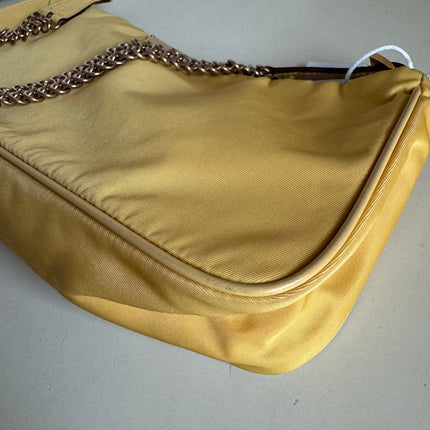 Prada Chain Shoulder Bag Nylon Yellow with Gold-tone Chain