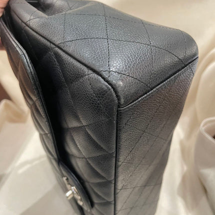 Chanel Classic Flap Maxi Black Caviar Leather Double Flap Sliver Hardware